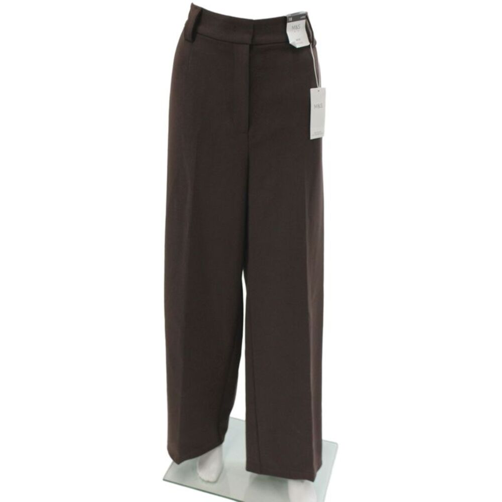 M&S Womens Brown Dress Pants Button Closure Classic Size 18 Tall